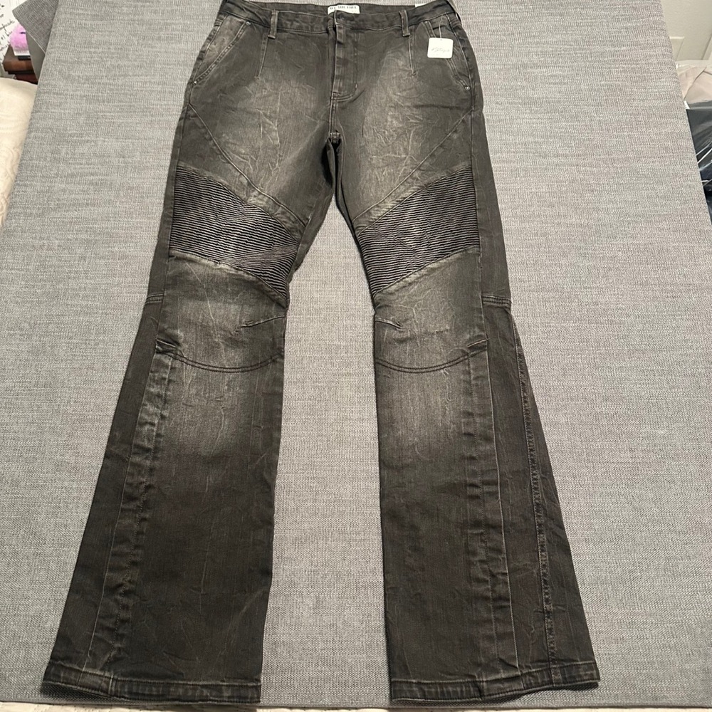 We The Free Jeans Women 32 Black NEW Moto Flare Ribbed Knee Faded Denim